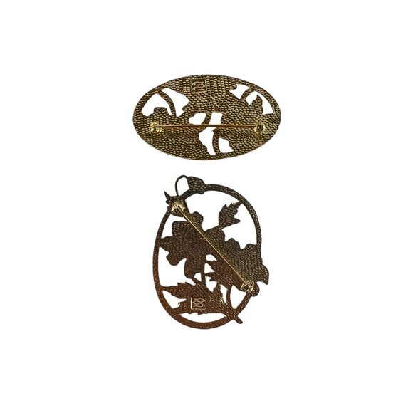 Vintage Fish Enterprises UK Fine Enamels Cloisonné Brooch Lot Floral Gold Blue - Picture 2 of 2